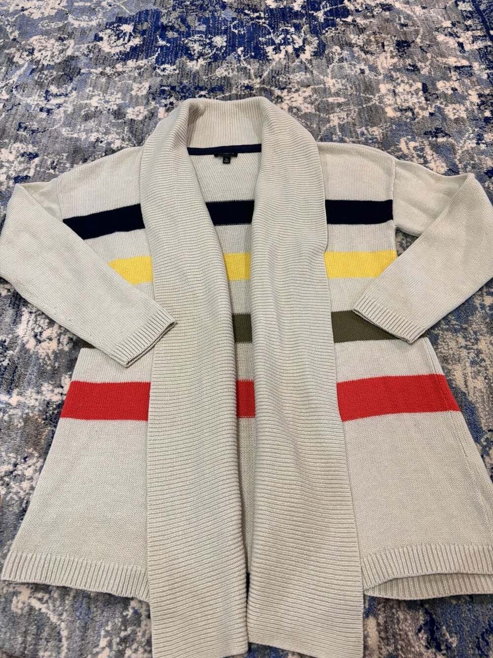Talbots Petites Striped Shawl Collar Open Cardigan Sweater Size Sp